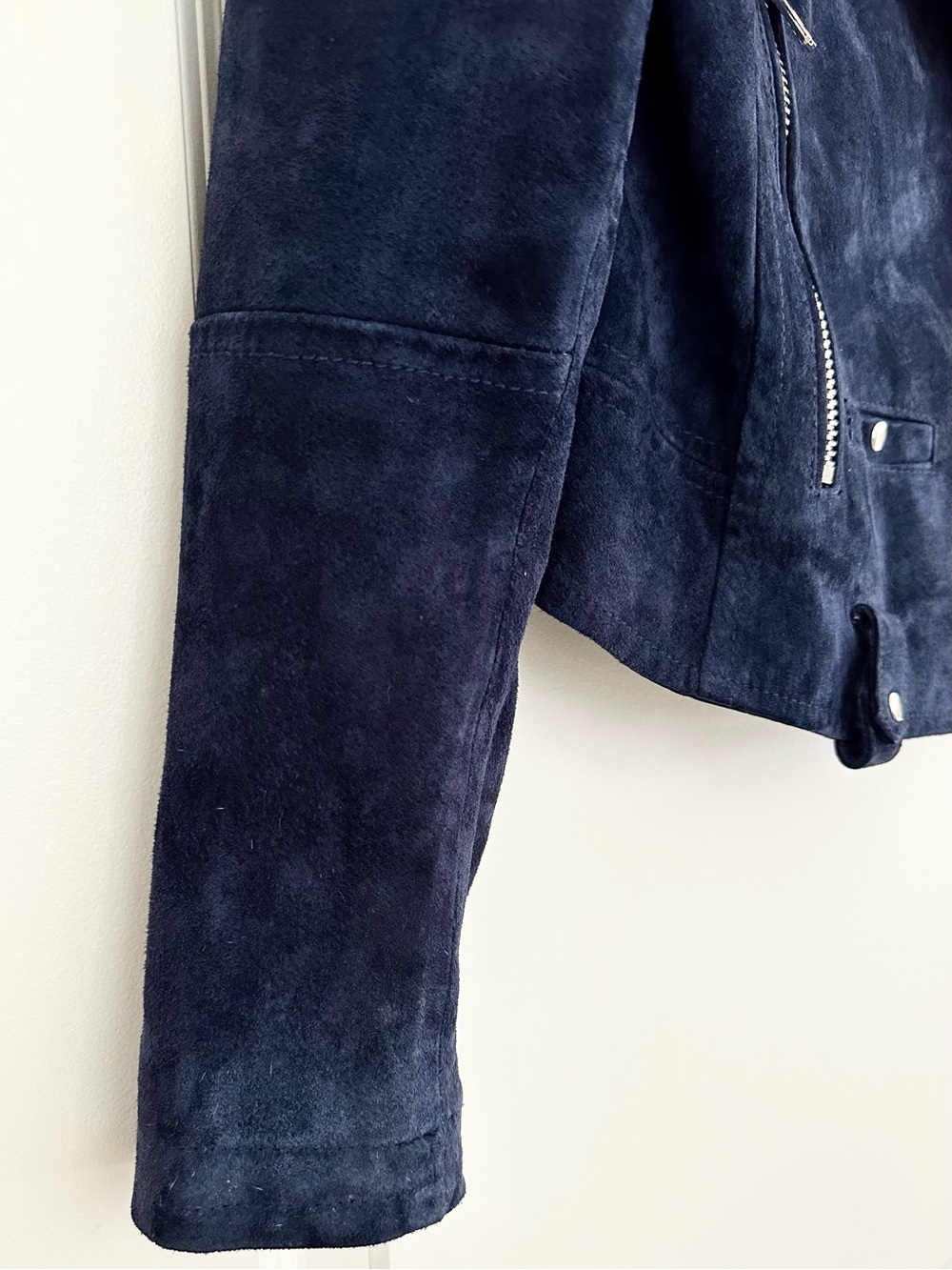 100% Suede Leather Fall Navy Blue Moto Jacket - Blank NYC - Picture 7 of 17